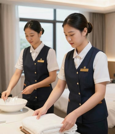 A smiling receptionist assisting a guest at a luxury resort.