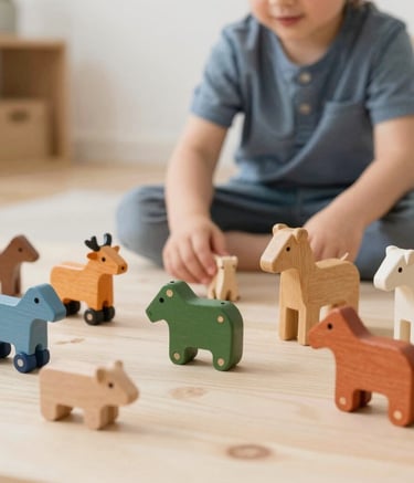 A vibrant playroom filled with leafy green accents and cute animal plushies.