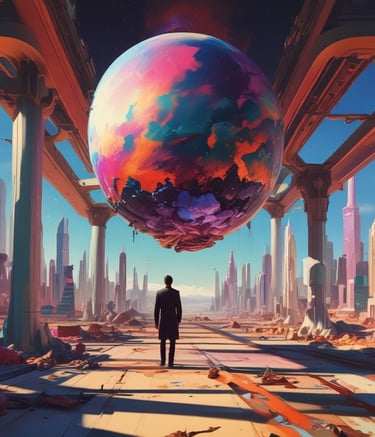 An artist’s desk with colorful graphic design drafts and digital tablets glowing under soft light.