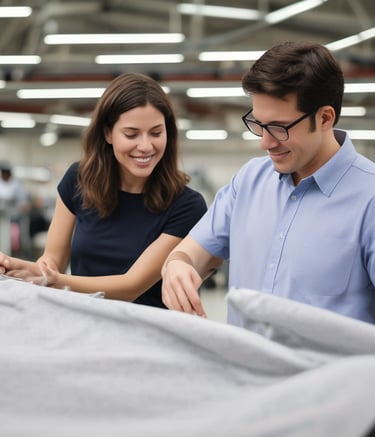 Put the woman in business attire. Put the man in a manufacturing uniform.