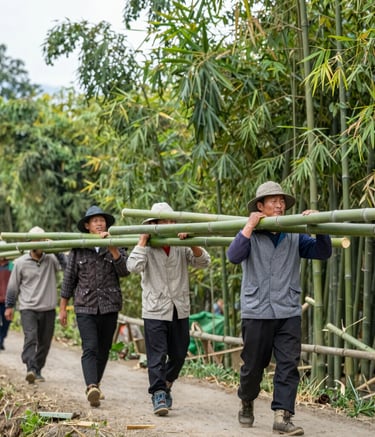 Artisan crafting eco-friendly reusable bags from natural fibers.