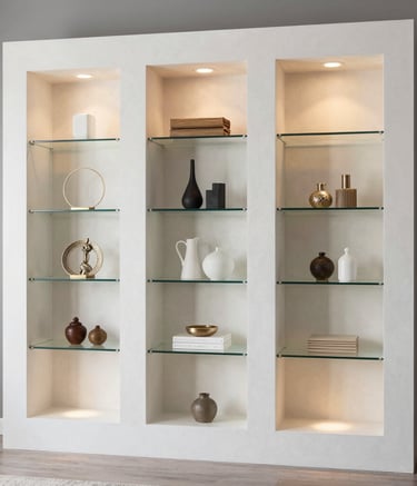 Drywall ceiling with geometric design and soft LED lighting in a modern kitchen.