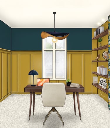 Dessin d'un bureau avec sous bassement en bois.