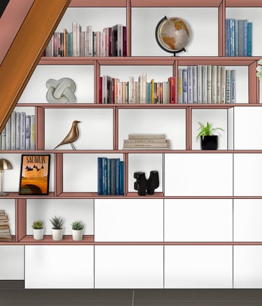 Bibliothèque sur mesure blanche et rose