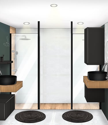 Salle de bain avec double douches et double vasques
