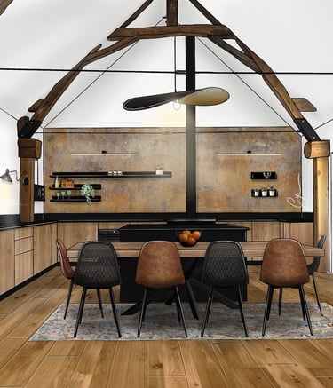 Cuisine de style industriel dans une maison ancienne