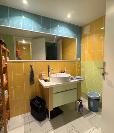 Salle de bain colorée avec vasque