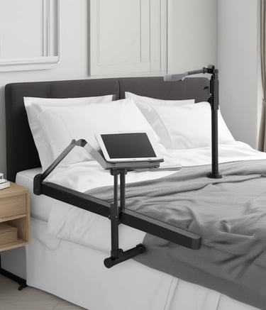 A sleek electronic device with a metallic, iridescent surface standing next to a colorful product packaging box. The device is reflective and appears modern, with branding visible on its body. The background is softly blurred, adding depth to the image.