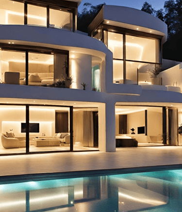 a large house with a pool and a swimming pool