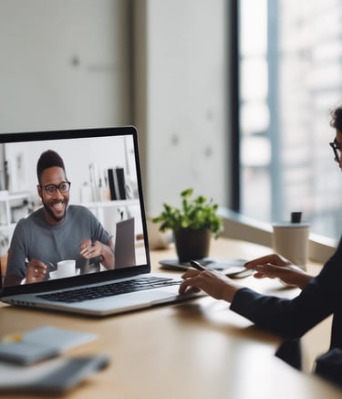 A group of diverse people engaging in a video conference.