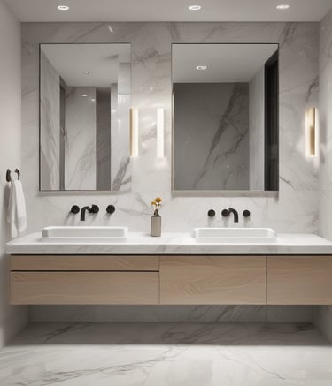 Contemporary bathroom with custom Italian vanity cabinetry
