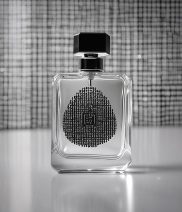 A glass bottle of perfume labeled 'Bal D'Afrique' by Byredo is surrounded by shredded paper and decorative dried grasses. The scene is softly lit, creating a warm and inviting ambiance.