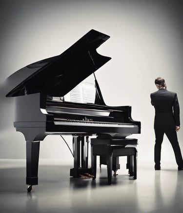 a man in a suit playing a piano