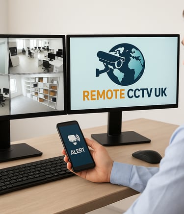 Live view of UK business site secured with Remote CCTV UK’s proactive video surveillance service.