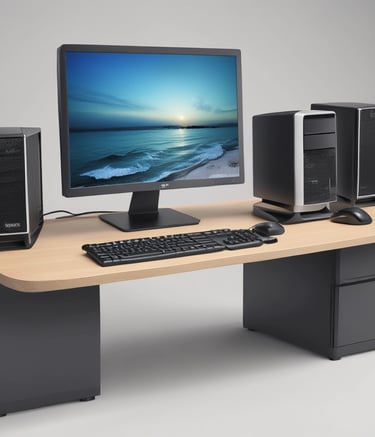 A busy electronics store with multiple counters and customers. Several advertisements and electronics brand logos, such as Canon and SanDisk, are visible on the walls. Customer service representatives in uniform are assisting customers. The setting is dimly lit, giving it an indoor market ambiance.