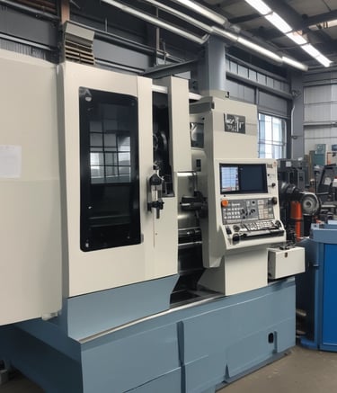 A precision laser cutting machine appears in a workspace, with a laser head marked 'Opt Lasers' actively cutting or engraving material. The machine is mounted on a linear rail system, and the surrounding area is dark, highlighting the blue light emitted by the laser.