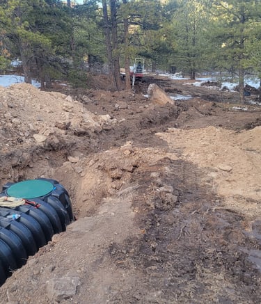 Septic system installation in northern Colorado on remote cabin property