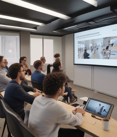 A flat-screen television is displayed in a dimly lit room, showcasing a variety of streaming service apps on its screen, such as Netflix, Prime Video, and Spotify. The TV is positioned on a black stand beside a tall floor lamp, casting a soft ambient light on the surrounding area.