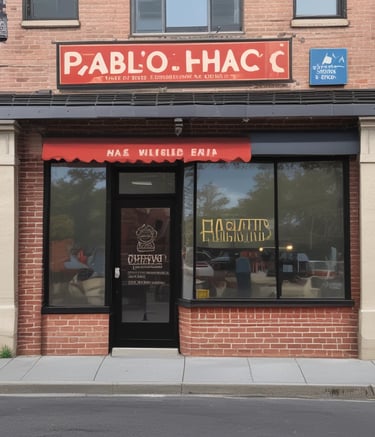 A man walking across a street in front of a store