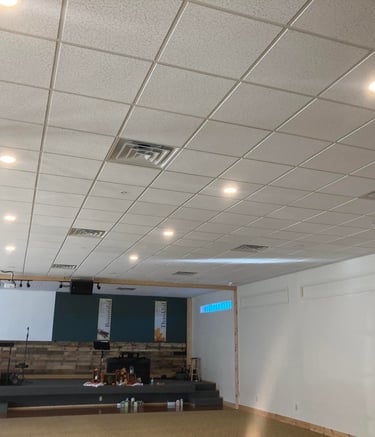 a room with a ladder and ladders in it