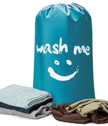 28x40 inch rip-stop laundry bag with drawstring, holds 3-4 loads, odor-blocking.