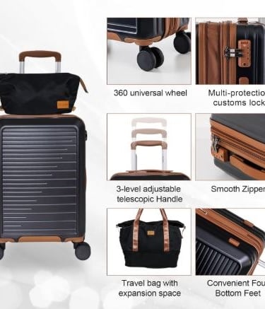20-inch expandable carry-on luggage set with 360-degree spinner wheels, TSA-approved lock, durable p