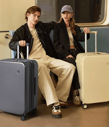 Expandable carry-on luggage set with 360-degree spinner wheels, TSA-approved lock.