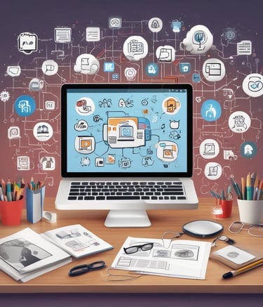 A vibrant graphic showcasing various digital projects.