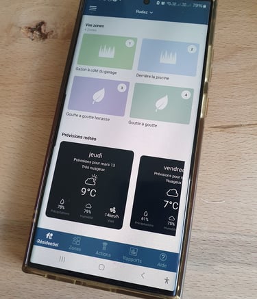 a phone with a phone showing a weather station