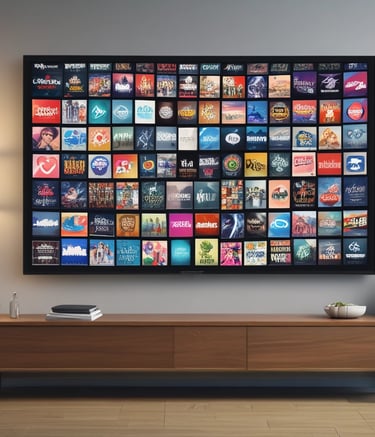 Two satellite dishes are positioned on a flat, weathered rooftop. The dishes are white with a blue logo, and the background shows a cloudy sky and distant mountains.