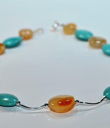 necklace with agate and turquoise with silver elements, custom-made, another successful project