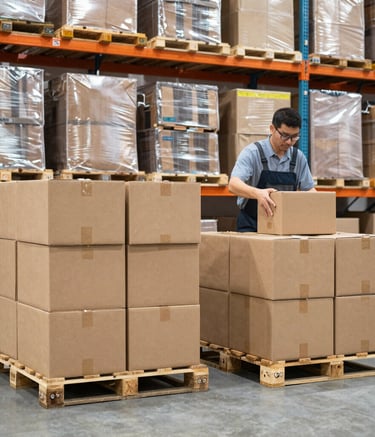 Warehouse stocked with industrial equipment ready for shipment.