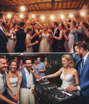 A vibrant DJ setup at a wedding event.
