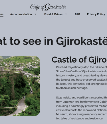a website page with a picture of a castle
