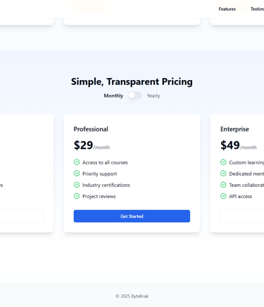 a pricing page for a pricing page on a website