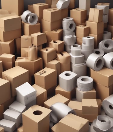 A customer packing a box with supplies.