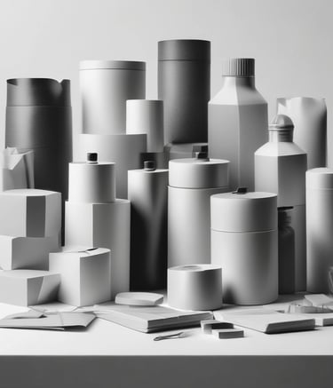 A close-up of various packing materials and boxes.