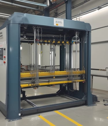 A modern industrial automation system in a factory setting.