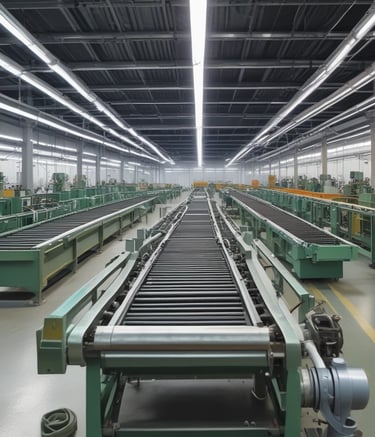 An automated assembly line in action.