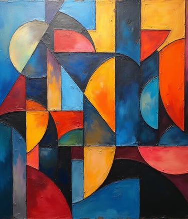 pintura de arte cubista al óleo con colores vivos