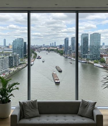 un appartement en ville avec vue sur fleuve