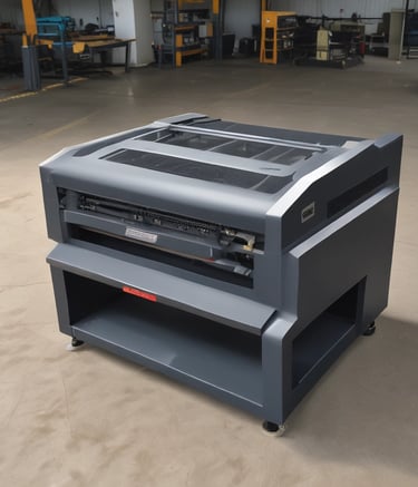 A large, modern 3D printer with a clear enclosure and a sleek design is accompanied by a separate unit. It features visible components and intricate mechanical parts within its transparent casing, highlighting its functionality.