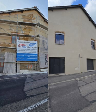 Rénovation de façade en pisé avec enduit à la chaux à Bourgoin-Jallieu"