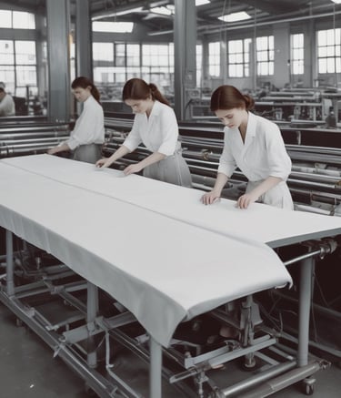 A busy laundromat with several people engaged in doing laundry. Some are standing by the machines, others are walking with laundry baskets. A person is seated on a bench, appearing to wait. The interior is bright with yellow walls and gray checkered flooring. Various items of clothing and laundry baskets are visible throughout the space.