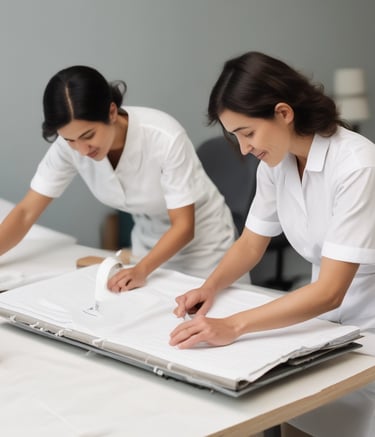 A row of industrial washing machines is lined up, each with a porthole door. Above the machines are displayed various laundry-related products, possibly for purchase. The machines have visible dials and instructions, suggesting they are coin-operated or commercial laundromat machines. The setting appears to be in a functional, practical environment with a tiled floor.