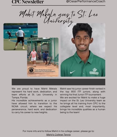 Cesar Performance Coach player Mahit Mekala goes to play college ball!