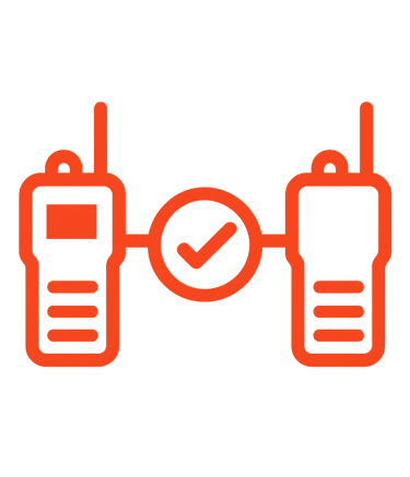 Icono de dos radios distintos conectados por una línea con símbolo de compatibilidad, representando