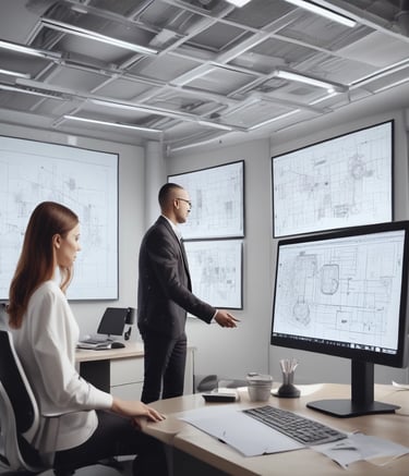 A metallic robotic hand and a human hand point towards each other at the center. Between them, there is a stylized, crystal-like representation of the letters 'AI'. The background is a gradient of orange shades.