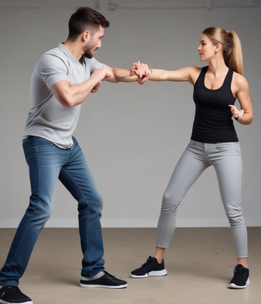 A group of women practicing self-defense techniques outdoors.