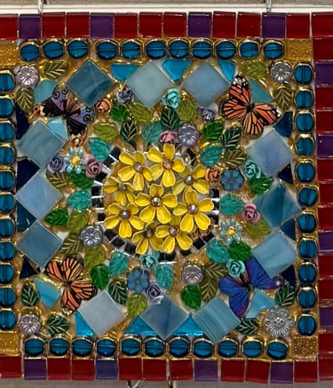 Ungrouted mosaic on 6’ x 6’ ceramic tile